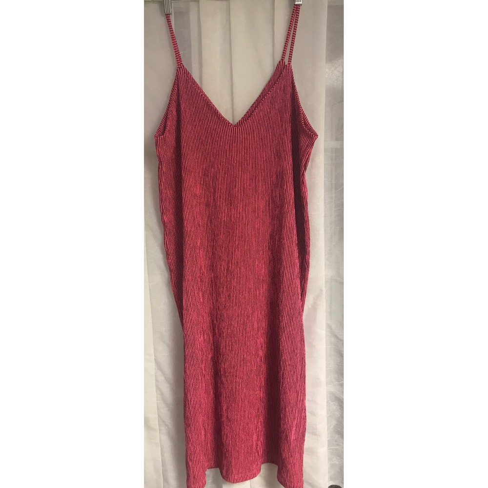 Zara Pink Black Gingham Check V-Neck Spaghetti Strap Midi Slip‎ Dress Large